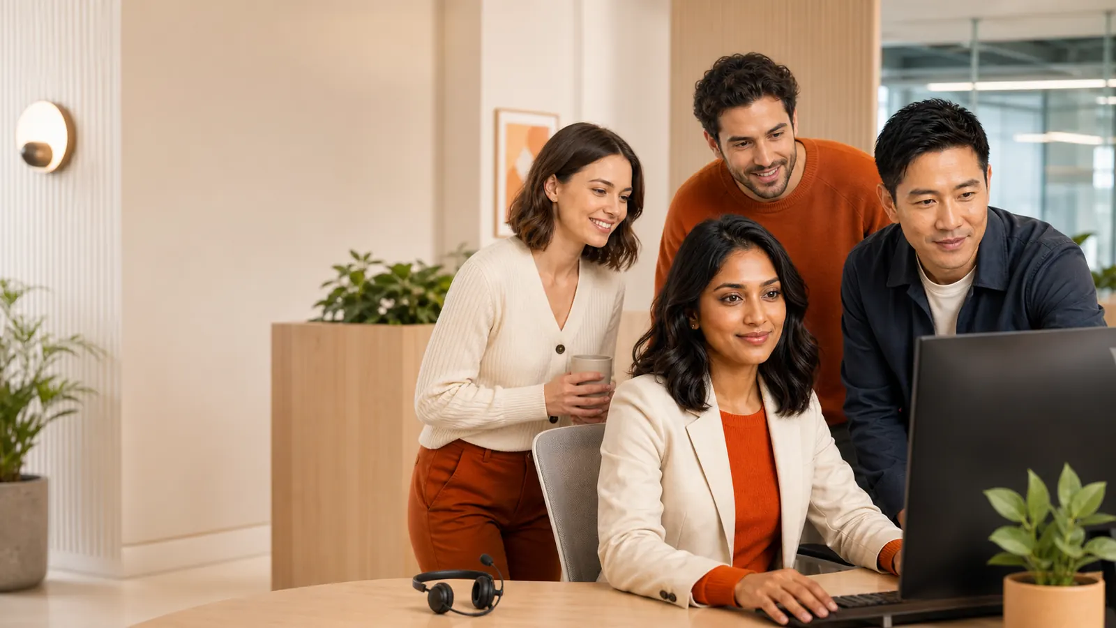 A helpful customer support team working together