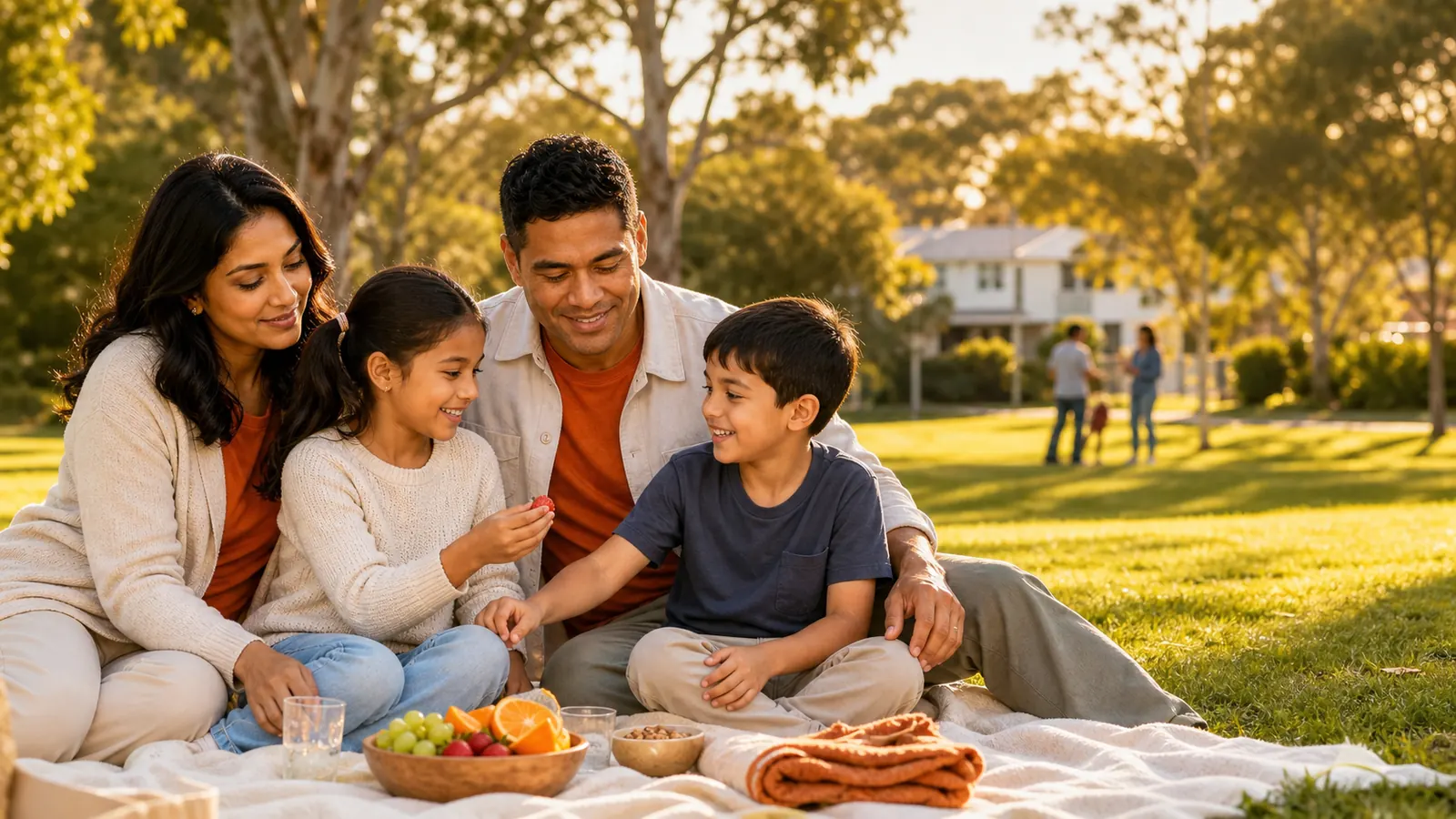 A family enjoying an afternoon together in their neighbourhood park