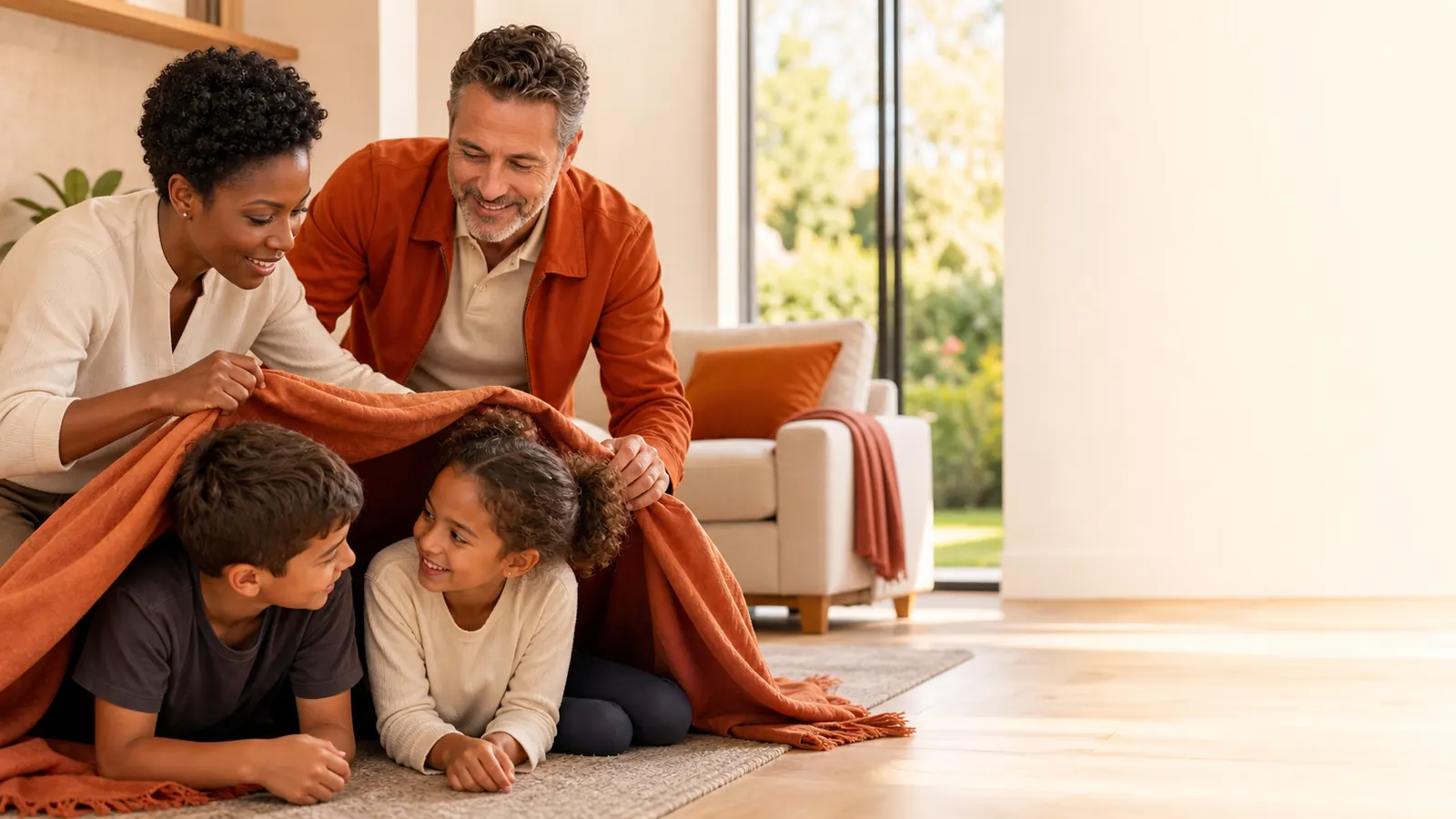 A family enjoying time together in a comfortable home
